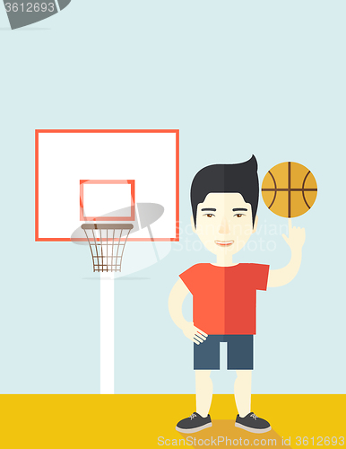 Image of Basketball player spinning ball.