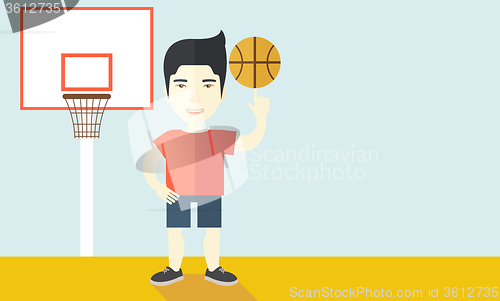 Image of Basketball player spinning ball.