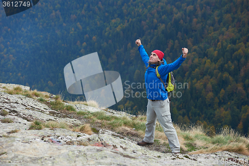 Image of advanture man with backpack hiking