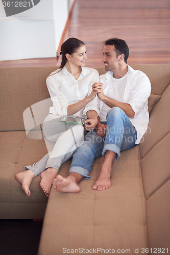 Image of happy young romantic couple have fun and  relax at home