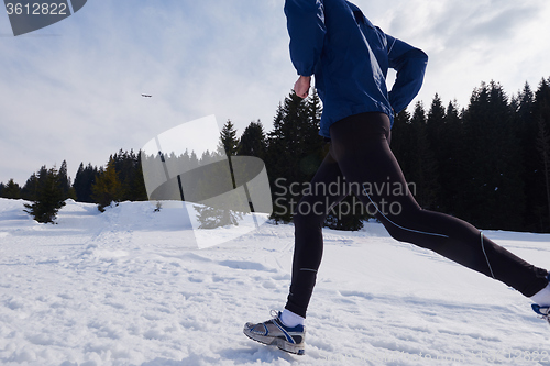 Image of jogging on snow in forest