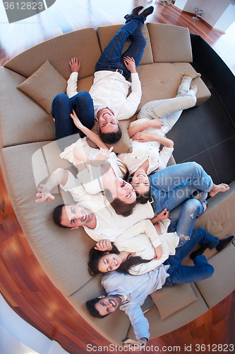 Image of friends group get relaxed at home