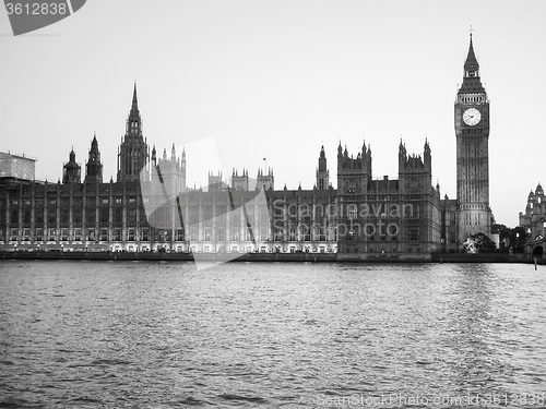 Image of Black and white Houses of Parliament in London