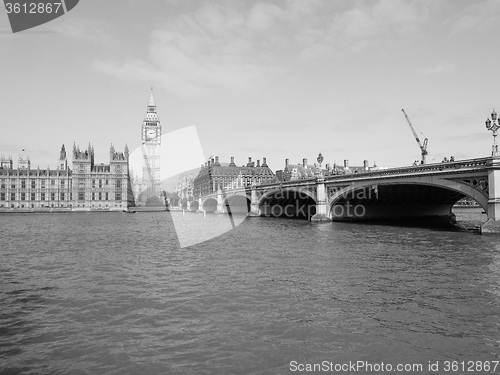 Image of Black and white Houses of Parliament in London