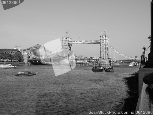 Image of Black and white Tower Bridge in London