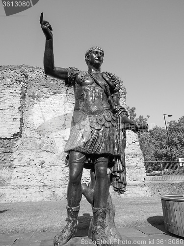 Image of Black and white Trajan statue in London