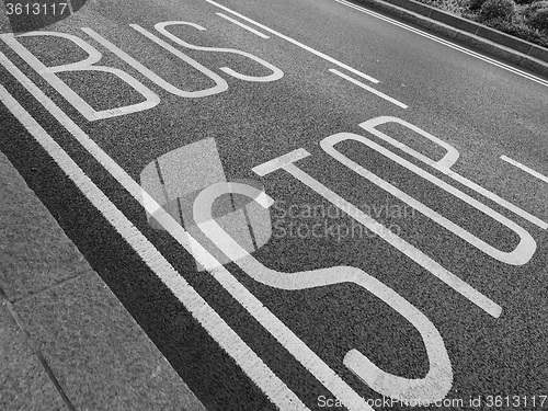 Image of Black and white Bus stop sign