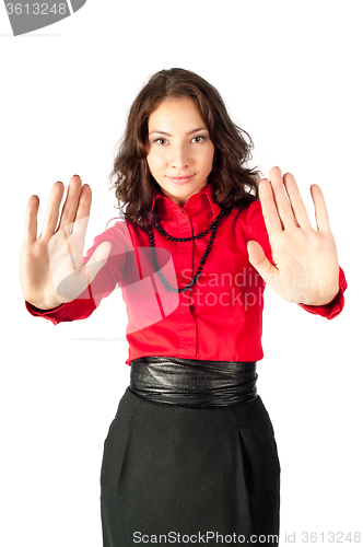 Image of Attractive girl with stop gesture