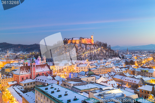 Image of Panorama of Ljubljana in winter. Slovenia, Europe.