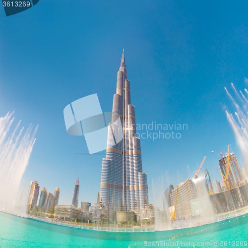 Image of Burj Khalifa and Dubai Fountain in Dubai.