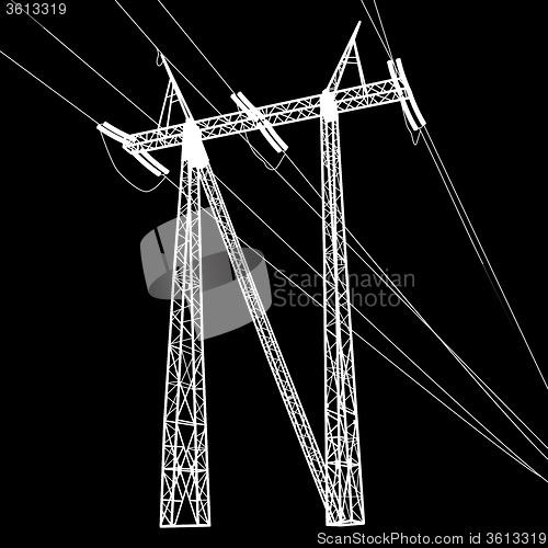 Image of Silhouette of high voltage power lines. 