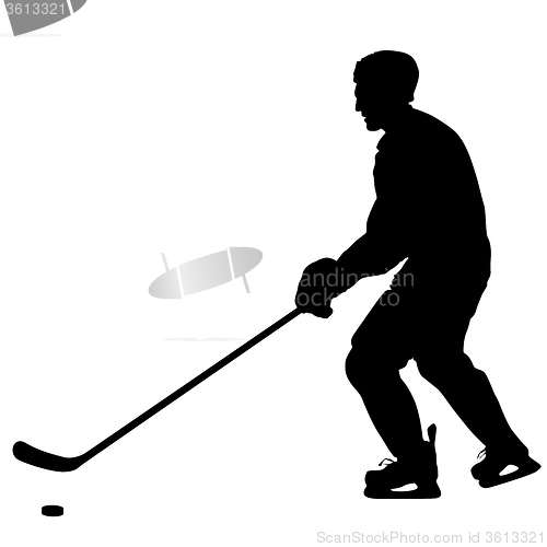 Image of silhouette of hockey player. Isolated on white. 