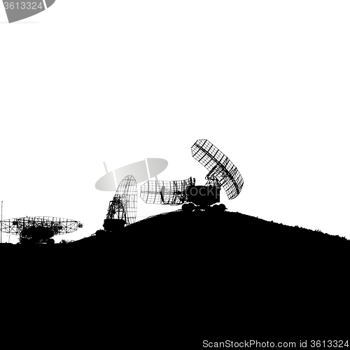 Image of Silhouette  military radar dish. illustration.