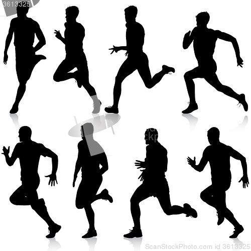 Image of Set of silhouettes. Runners on sprint, men. illustration.