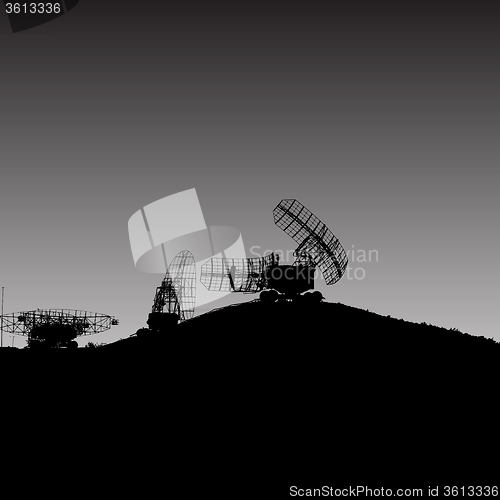 Image of Silhouette  military radar dish. illustration.