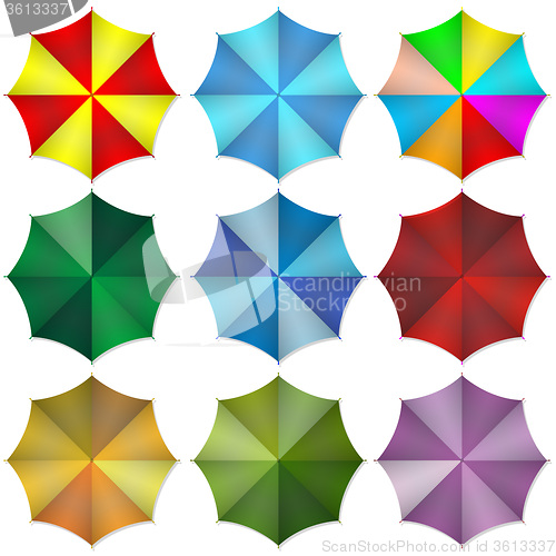 Image of Multi colored beach umbrellas. 