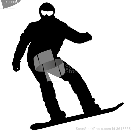 Image of Black silhouettes  snowboarders on white background. 