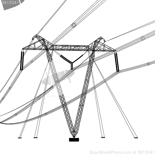 Image of Silhouette of high voltage power lines. illustration.