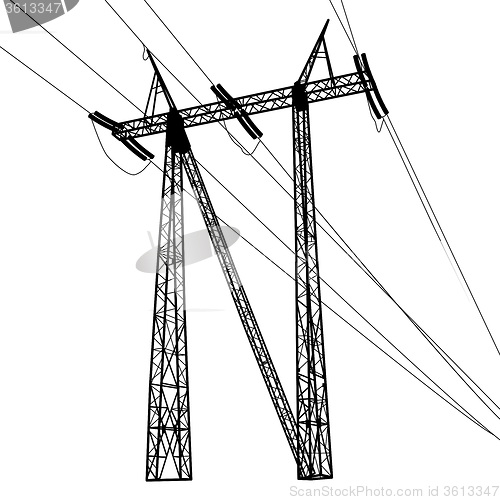 Image of Silhouette of high voltage power lines. 