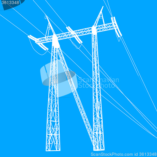 Image of Silhouette of high voltage power lines. 