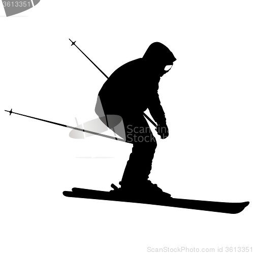 Image of Mountain skier  speeding down slope. sport silhouette.
