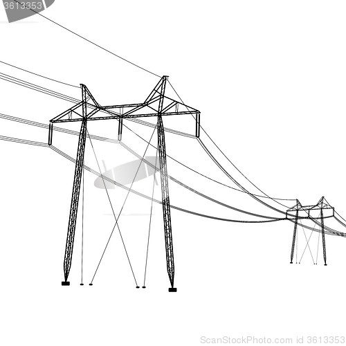 Image of Silhouette of high voltage power lines. illustration.