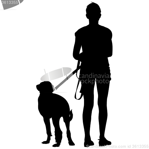 Image of Silhouette of people and dog. illustration.