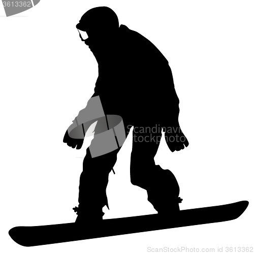 Image of Black silhouettes  snowboarders on white background. 