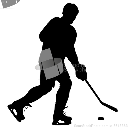 Image of silhouette of hockey player. Isolated on white. 