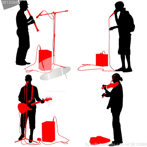 Image of Set  silhouettes  musicians playing musical instruments. 