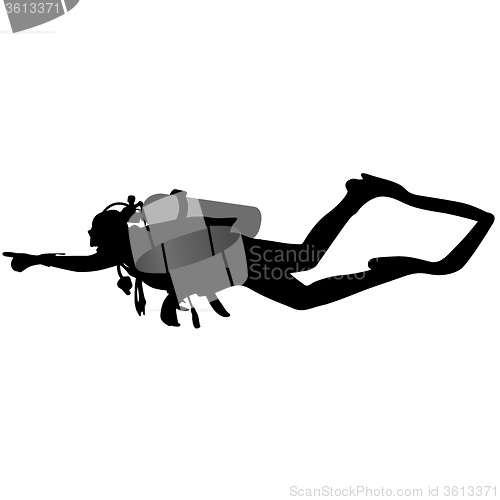 Image of Black silhouette scuba divers. 