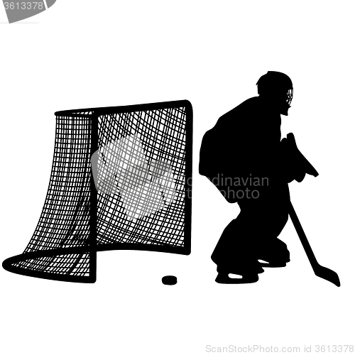 Image of silhouette of hockey player. Isolated on white. 