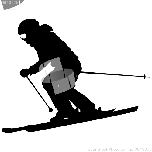 Image of Mountain skier  speeding down slope. sport silhouette.