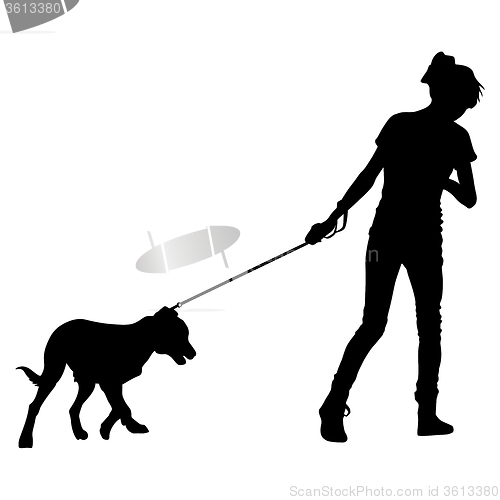 Image of Silhouette of people and dog. illustration.