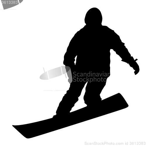 Image of Black silhouettes  snowboarders on white background. 