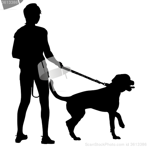 Image of Silhouette of people and dog. illustration.