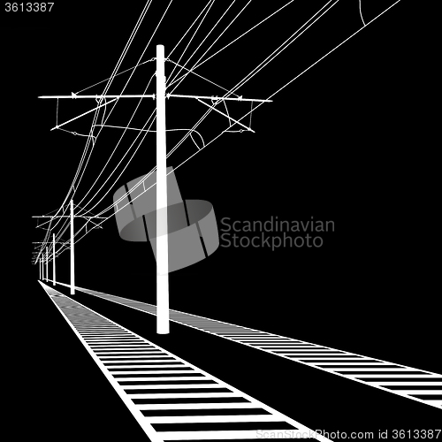 Image of Railroad overhead lines. Contact wire. illustration.