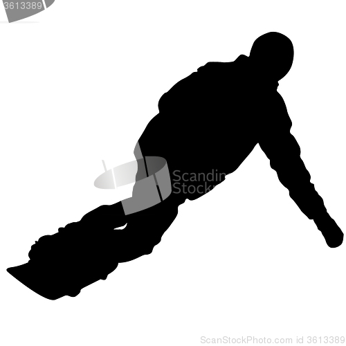 Image of Black silhouettes  snowboarders on white background. 