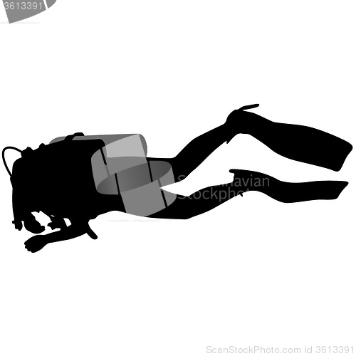 Image of Black silhouette scuba divers. Vector illustration.