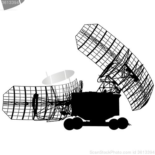 Image of Silhouette  military radar dish. illustration.