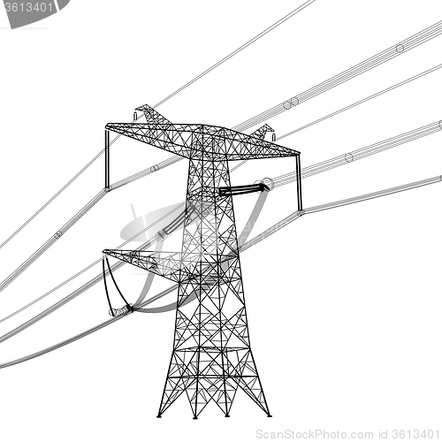 Image of Silhouette of high voltage power lines. 