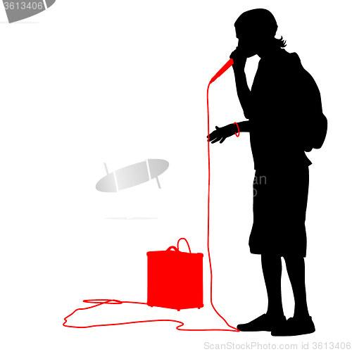 Image of Silhouette of the guy  beatbox with a microphone. 