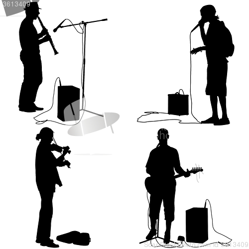 Image of Set  silhouettes  musicians playing musical instruments. 