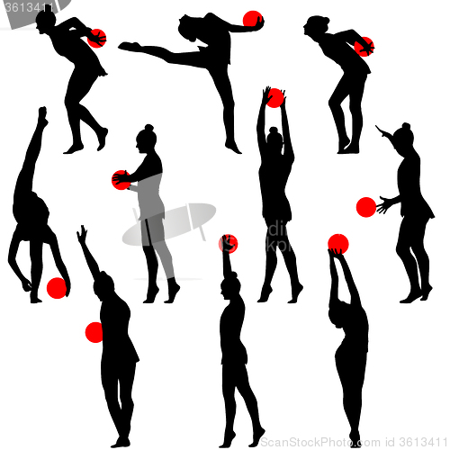 Image of Silhouette girl  gymnast with the ball. illustration