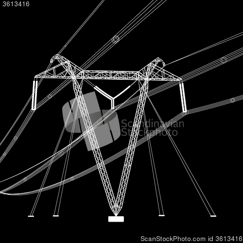 Image of Silhouette of high voltage power lines. illustration.