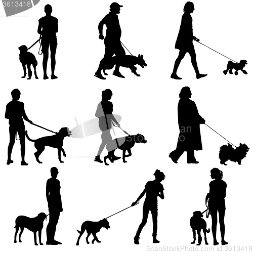 Image of Set ilhouette of people and dog. illustration.