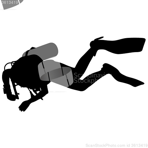 Image of Black silhouette scuba divers. Vector illustration.