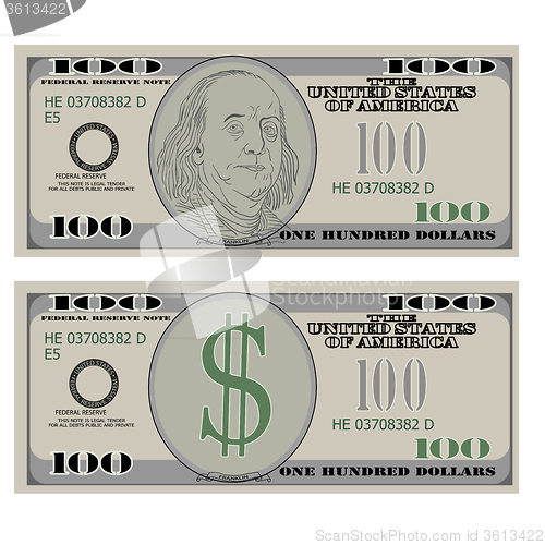 Image of Hundred dollar bank notes. illustration.