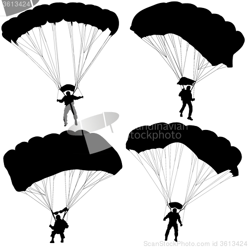Image of Set skydiver, silhouettes parachuting illustration