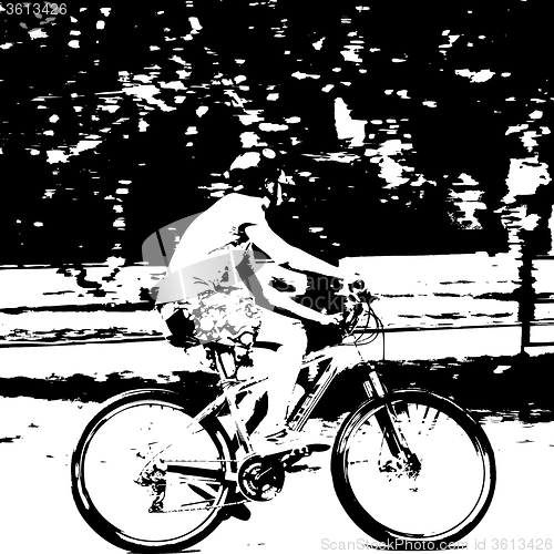 Image of Silhouette of a cyclist male.  or illustration.